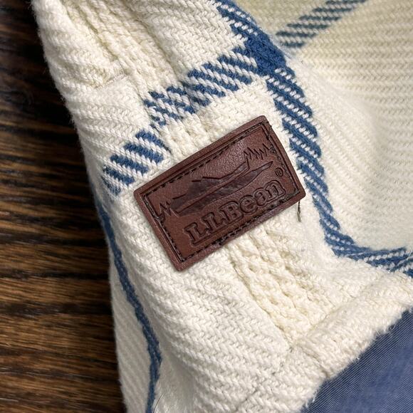 L.L.Bean Lined Shirt Jacket Womens Medium White Blue Check Button Front Pockets - Picture 9 of 10